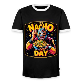 Mexikanischer Wrestling-ringer Lucha Libre Nacho - Männer Kontrast-T-Shirt - Schwarz/Weiß - Vorne - AI Model Female 172 light (172cm) & AI Model Male 178 light (178cm)