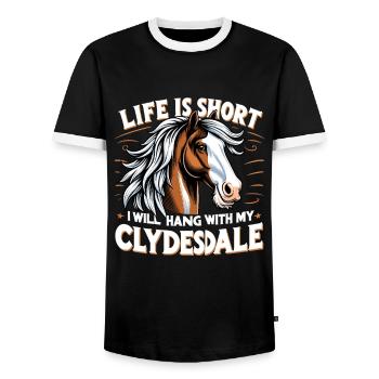 Amateurs de chevaux de trait race de cheval géant Clydesdale - T-shirt contrasté Homme - noir/blanc - Devant - AI Model Female 172 light (172cm) & AI Model Male 178 light (178cm)