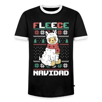 Fleece Feliz Navidad Llama Christmas Badge - Männer Kontrast-T-Shirt - Schwarz/Weiß - Vorne - AI Model Female 172 light (172cm) & AI Model Male 178 light (178cm)