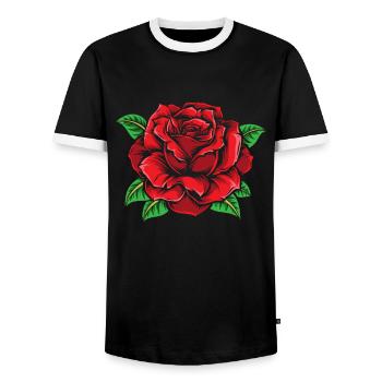 Red Rose Goth Cool Line Art Rose - Men's Ringer Shirt - black/white - Front - AI Model Female 172 light (172cm) & AI Model Male 178 light (178cm)