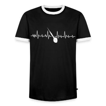 Heart Dart Player Hobby Gift Idea - Men's Ringer Shirt - black/white - Front - AI Model Female 172 light (172cm) & AI Model Male 178 light (178cm)