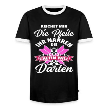Dart Dartspielerin Frauen Geschenkidee - Männer Kontrast-T-Shirt - Schwarz/Weiß - Vorne - AI Model Female 172 light (172cm) & AI Model Male 178 light (178cm)