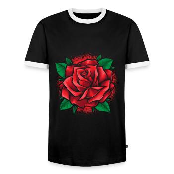 Red Rose Goth Cool Line Art Rose - Men's Ringer Shirt - black/white - Front - AI Model Female 172 light (172cm) & AI Model Male 178 light (178cm)