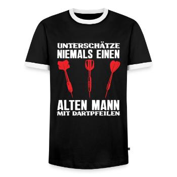 Dart Dartpfeile Alter Mann - Männer Kontrast-T-Shirt - Schwarz/Weiß - Vorne - AI Model Female 172 light (172cm) & AI Model Male 178 light (178cm)