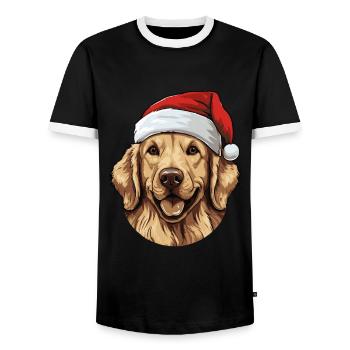 Golden Retriever Dog Head Christmas Xmas - Men's Ringer Shirt - black/white - Front - AI Model Female 172 light (172cm) & AI Model Male 178 light (178cm)