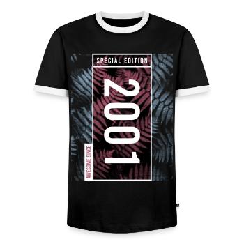 Special Edition 2001 Birthday Urban Graphic - Men's Ringer Shirt - black/white - Front - AI Model Female 172 light (172cm) & AI Model Male 178 light (178cm)