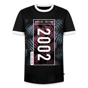 Special Edition 2002 Birthday Urban Graphic - Men's Ringer Shirt - black/white - Front - AI Model Female 172 light (172cm) & AI Model Male 178 light (178cm)