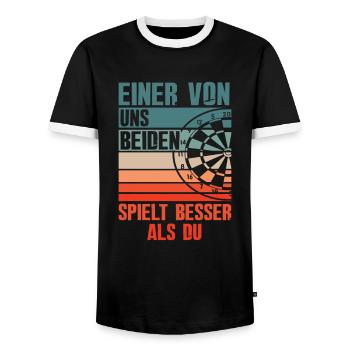 Retro Lustiges Dart Dartspieler - Männer Kontrast-T-Shirt - Schwarz/Weiß - Vorne - AI Model Female 172 light (172cm) & AI Model Male 178 light (178cm)