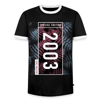 Special Edition 2003 Birthday Urban Graphic - Men's Ringer Shirt - black/white - Front - AI Model Female 172 light (172cm) & AI Model Male 178 light (178cm)