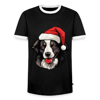 Border Collie tête de chien Noël Noël - T-shirt contrasté Homme - noir/blanc - Devant - AI Model Female 172 light (172cm) & AI Model Male 178 light (178cm)