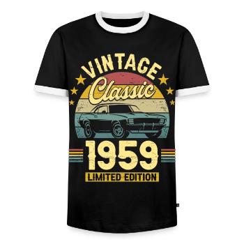 Voiture Vintage Année 1959 65 Ans Anniversaire - T-shirt contrasté Homme - noir/blanc - Devant - AI Model Female 172 light (172cm) & AI Model Male 178 light (178cm)