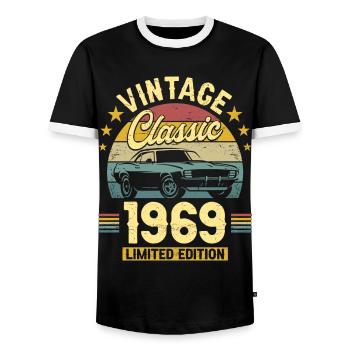 Vintage Car Year 1969 55 Years Anniversary - Men's Ringer Shirt - black/white - Front - AI Model Female 172 light (172cm) & AI Model Male 178 light (178cm)