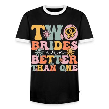 Groovy Bridal Shower Lesbian - Men's Ringer Shirt - black/white - Front - AI Model Female 172 light (172cm) & AI Model Male 178 light (178cm)