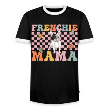 Groovy French Bulldog Mom Bulldogliebh - Men's Ringer Shirt - black/white - Front - AI Model Female 172 light (172cm) & AI Model Male 178 light (178cm)
