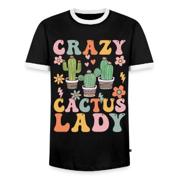 Groovy Cactus Girl Sukkulente Pflanze - Männer Kontrast-T-Shirt - Schwarz/Weiß - Vorne - AI Model Female 172 light (172cm) & AI Model Male 178 light (178cm)