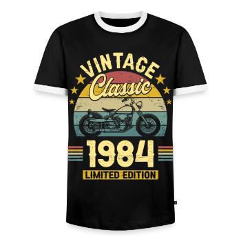 Motorcycle Year 1984 Biker 40 Years Anniversary - Men's Ringer Shirt - black/white - Front - AI Model Female 172 light (172cm) & AI Model Male 178 light (178cm)