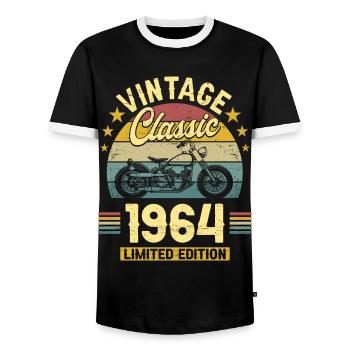 Moto Année 1964 Motard 60 Ans Anniversaire - T-shirt contrasté Homme - noir/blanc - Devant - AI Model Female 172 light (172cm) & AI Model Male 178 light (178cm)