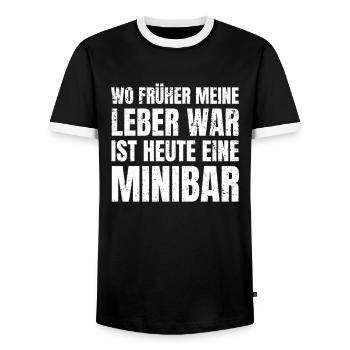 Leber und Minibar - Lustiger Feierabend Spruch - Männer Kontrast-T-Shirt - Schwarz/Weiß - Vorne - AI Model Female 172 light (172cm) & AI Model Male 178 light (178cm)