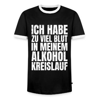 Blut im Alkoholkreislauf - Feierabend Spruch - Männer Kontrast-T-Shirt - Schwarz/Weiß - Vorne - AI Model Female 172 light (172cm) & AI Model Male 178 light (178cm)