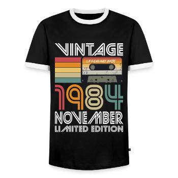 40th Birthday Vintage November 1984 Vintage 1984 - Men's Ringer Shirt - black/white - Front - AI Model Female 172 light (172cm) & AI Model Male 178 light (178cm)