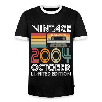 20th Birthday Vintage October 2004 Vintage 2004 - Men's Ringer Shirt - black/white - Front - AI Model Female 172 light (172cm) & AI Model Male 178 light (178cm)