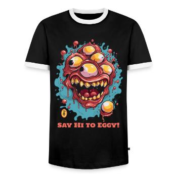 Sag Hallo zu Eggy, dem Monster der gebratenen Eier - Männer Kontrast-T-Shirt - Schwarz/Weiß - Vorne - AI Model Female 172 light (172cm) & AI Model Male 178 light (178cm)