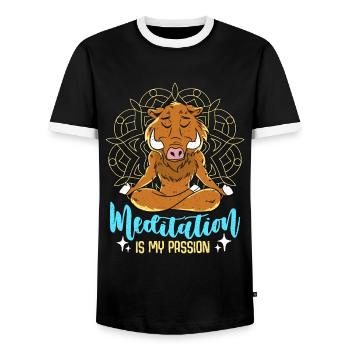 Meditation Is My Passion Loves Yoga Boar Lover - Men's Ringer Shirt - black/white - Front - AI Model Female 172 light (172cm) & AI Model Male 178 light (178cm)