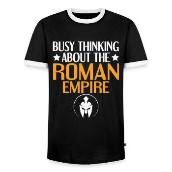 Thinking about the Roman Empire - Römisches Reich - Men's Ringer Shirt - black/white - Front - AI Model Female 172 light (172cm) & AI Model Male 178 light (178cm)