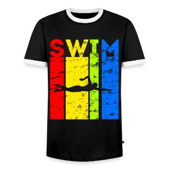 Nageur Natation Natation Design Vintage - T-shirt contrasté Homme - noir/blanc - Devant - AI Model Female 172 light (172cm) & AI Model Male 178 light (178cm)