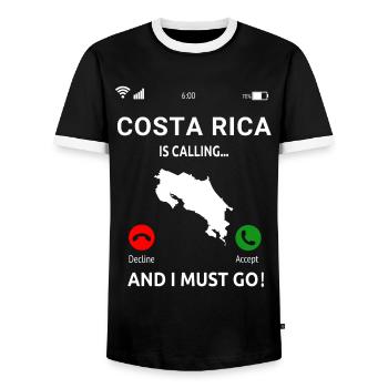 Costa Rica Central America Holidays - Men's Ringer Shirt - black/white - Front - AI Model Female 172 light (172cm) & AI Model Male 178 light (178cm)