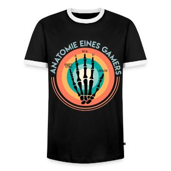 Anatomie eines Gamers Zocken Gaming Fan - Männer Kontrast-T-Shirt - Schwarz/Weiß - Vorne - AI Model Female 172 light (172cm) & AI Model Male 178 light (178cm)