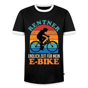Rentner Endlich Zeit für mein E-Bike Ruhestand - Männer Kontrast-T-Shirt - Schwarz/Weiß - Vorne - AI Model Female 172 light (172cm) & AI Model Male 178 light (178cm)