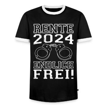 Rente 2024 Endlich Frei! Rentner Rentenalter - Männer Kontrast-T-Shirt - Schwarz/Weiß - Vorne - AI Model Female 172 light (172cm) & AI Model Male 178 light (178cm)