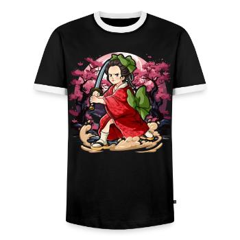 Kimono Samouraï Femme - T-shirt contrasté Homme - noir/blanc - Devant - AI Model Female 172 light (172cm) & AI Model Male 178 light (178cm)