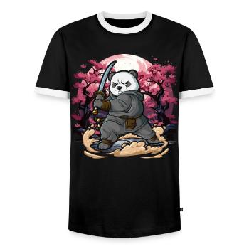 Samurai Panda - Men's Ringer Shirt - black/white - Front - AI Model Female 172 light (172cm) & AI Model Male 178 light (178cm)