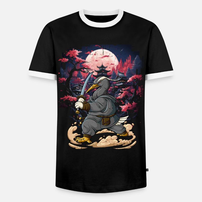 Samurai Kranich - Männer Kontrast-T-Shirt - Schwarz/Weiß