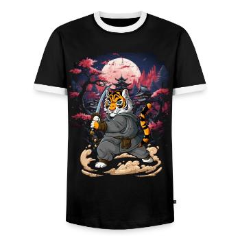 Samurai Tiger - Men's Ringer Shirt - black/white - Front - AI Model Female 172 light (172cm) & AI Model Male 178 light (178cm)