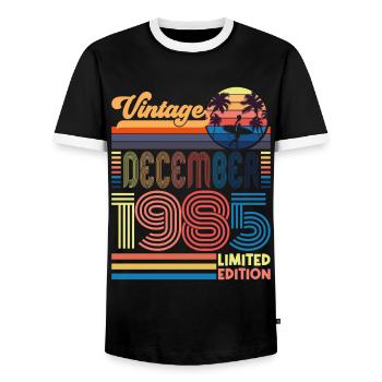 Anniversaire Décembre 1985. Cadeau decembre 1985. - T-shirt contrasté Homme - noir/blanc - Devant - AI Model Female 172 light (172cm) & AI Model Male 178 light (178cm)
