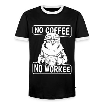 Coffee Cafe Penguin No Coffee No Workee - Men's Ringer Shirt - black/white - Front - AI Model Female 172 light (172cm) & AI Model Male 178 light (178cm)