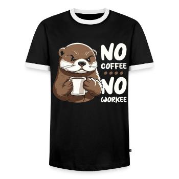 Kaffee Cafe Otter No Coffee No Workee - Men's Ringer Shirt - black/white - Front - AI Model Female 172 light (172cm) & AI Model Male 178 light (178cm)