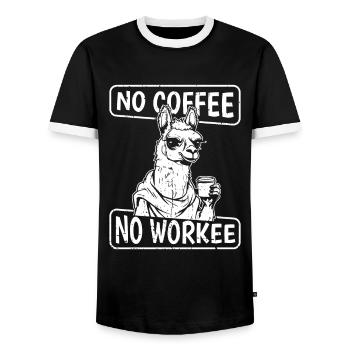 Kaffee Cafe Lama No Coffee No Workee - Men's Ringer Shirt - black/white - Front - AI Model Female 172 light (172cm) & AI Model Male 178 light (178cm)