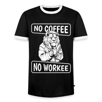 Kaffee Cafe Löwe No Coffee No Workee - Men's Ringer Shirt - black/white - Front - AI Model Female 172 light (172cm) & AI Model Male 178 light (178cm)