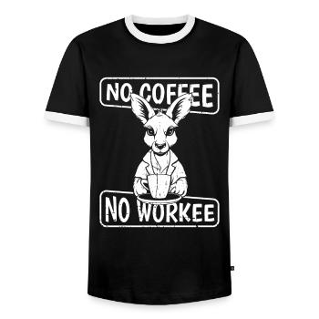 Coffee Cafe Kangaroo No Coffee No Workee - Men's Ringer Shirt - black/white - Front - AI Model Female 172 light (172cm) & AI Model Male 178 light (178cm)