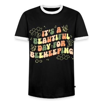Beekeeper Beekeeping Honey Bee Groovy Vintage - Men's Ringer Shirt - black/white - Front - AI Model Female 172 light (172cm) & AI Model Male 178 light (178cm)
