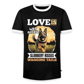 German Shepherd Dog Breed Love is wet noses - Men's Ringer Shirt - black/white - Front - AI Model Female 172 light (172cm) & AI Model Male 178 light (178cm)