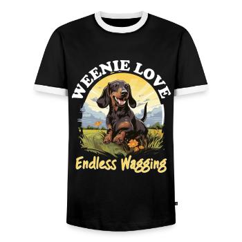 Teckel saucisse saucisse chien Weenie amour sans fin - T-shirt contrasté Homme - noir/blanc - Devant - AI Model Female 172 light (172cm) & AI Model Male 178 light (178cm)