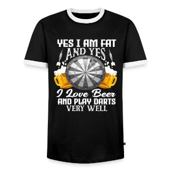 Dicker Dartspieler Dartsport - Männer Kontrast-T-Shirt - Schwarz/Weiß - Vorne - AI Model Female 172 light (172cm) & AI Model Male 178 light (178cm)