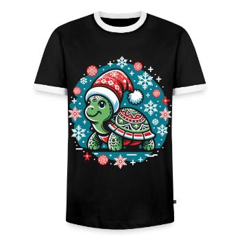 Schildkröte im Winterwunderland: Schneeflockentanz - Männer Kontrast-T-Shirt - Schwarz/Weiß - Vorne - AI Model Female 172 light (172cm) & AI Model Male 178 light (178cm)