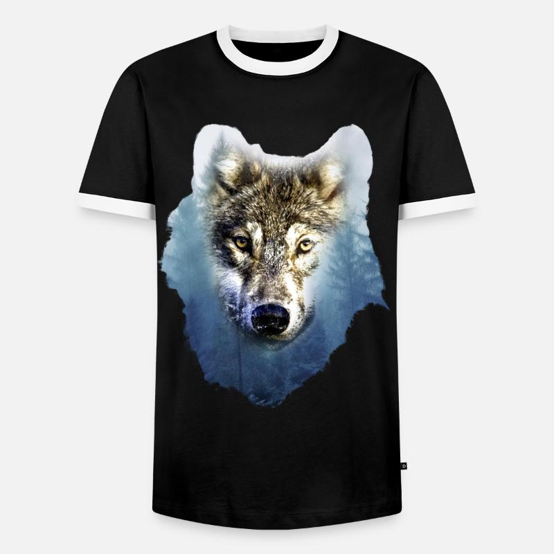 Wolf - Männer Kontrast-T-Shirt - Schwarz/Weiß