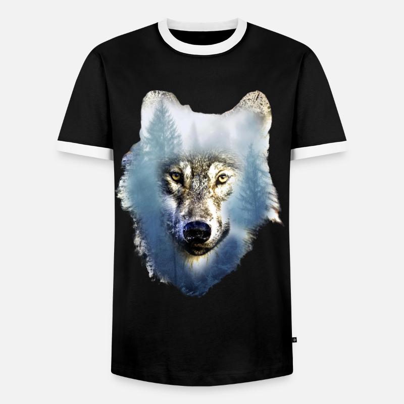Wolf - Männer Kontrast-T-Shirt - Schwarz/Weiß